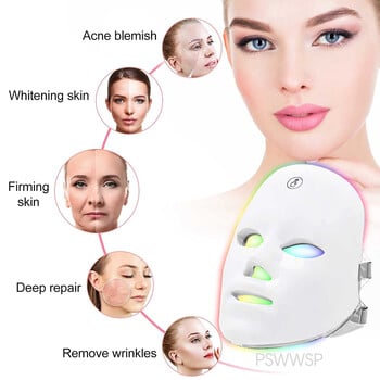 Акумулаторна LED маска за лице 7 цвята Beauty Mask LED Photon Therapy Skin Rejuvenation Home Face Lifting Whitening Beauty Device