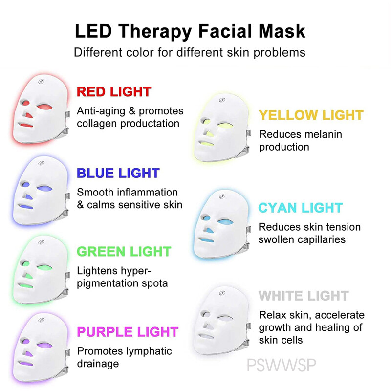 Laetav näo LED mask 7 värvi ilumask LED fotonteraapia naha noorendamine kodune näo tõstmine valgendav iluseade