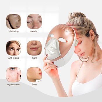 Безжична 7 цвята LED Face Neck Mask Photon Skin Rejuvenation Repair Skin Facial Beatuy SPA Mask Neck Wrinkle Remover Грижа за кожата