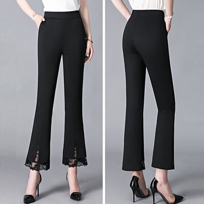 Vasaras elegantas, elegantas mežģīņu bikses sieviešu modes korejiešu biroja dāma melnbalta augsta vidukļa slaidas, vispiemērotākās bikses