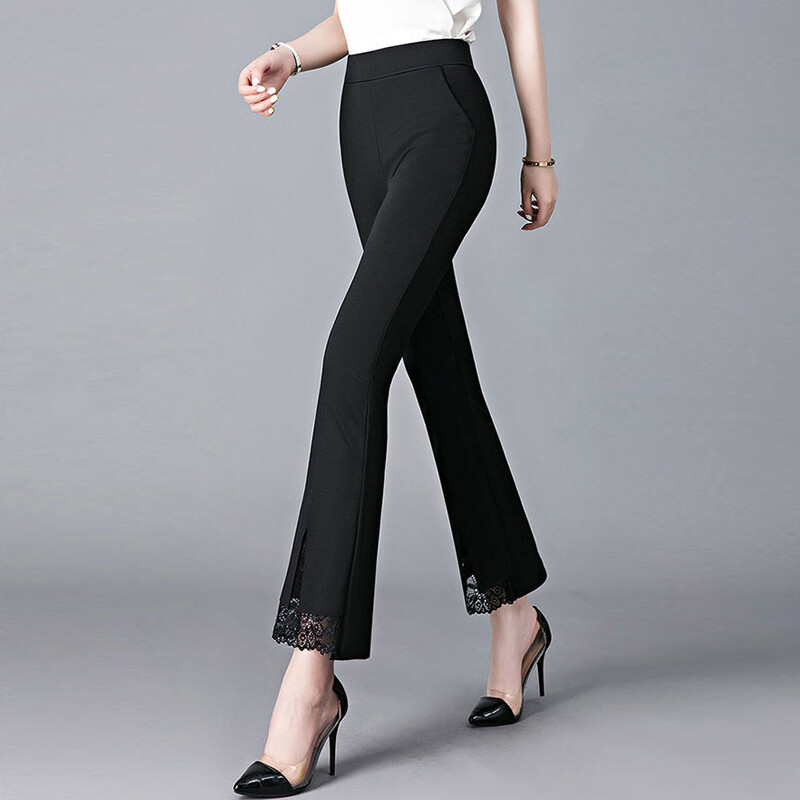 Vasaras elegantas, elegantas mežģīņu bikses sieviešu modes korejiešu biroja dāma melnbalta augsta vidukļa slaidas, vispiemērotākās bikses