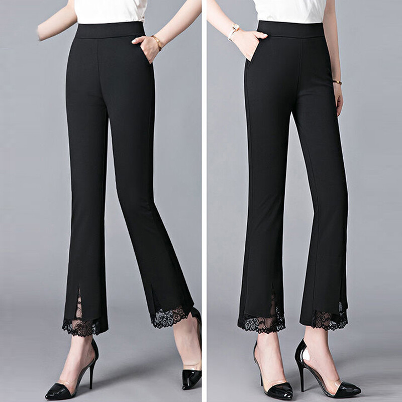 Vasaras elegantas, elegantas mežģīņu bikses sieviešu modes korejiešu biroja dāma melnbalta augsta vidukļa slaidas, vispiemērotākās bikses