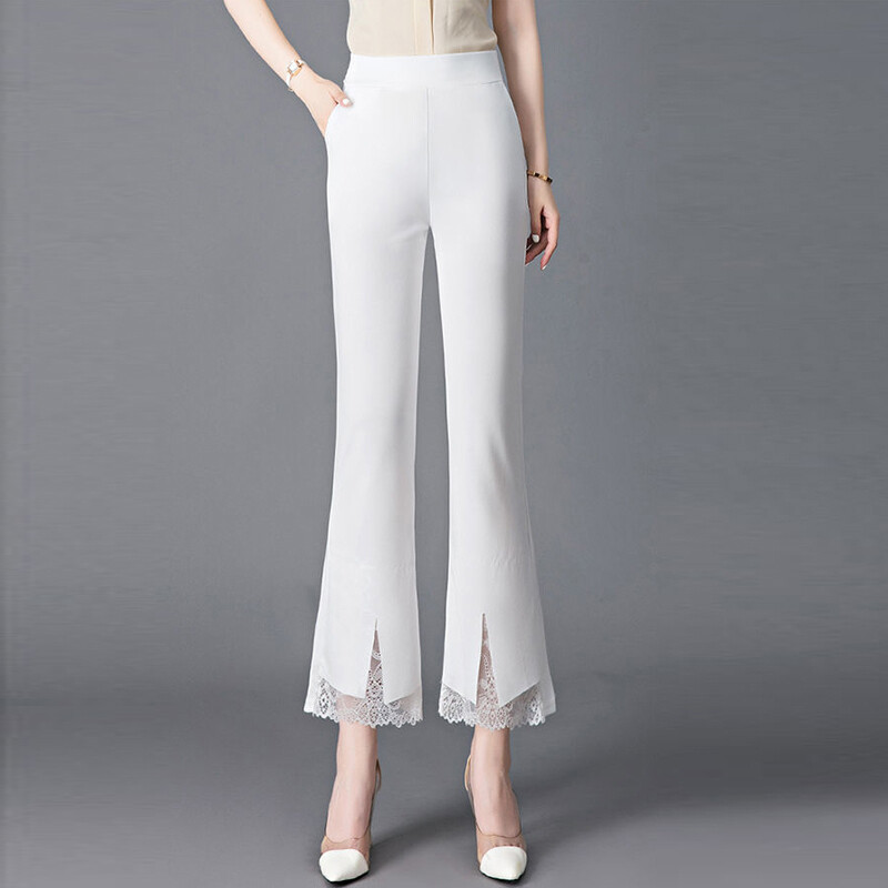 Vasaras elegantas, elegantas mežģīņu bikses sieviešu modes korejiešu biroja dāma melnbalta augsta vidukļa slaidas, vispiemērotākās bikses