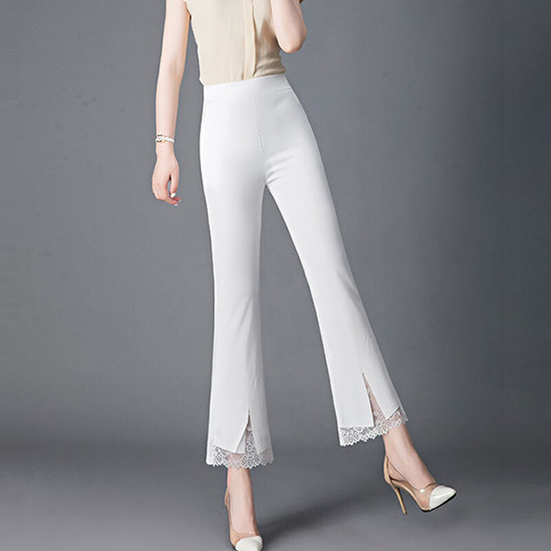 Vasaras elegantas, elegantas mežģīņu bikses sieviešu modes korejiešu biroja dāma melnbalta augsta vidukļa slaidas, vispiemērotākās bikses