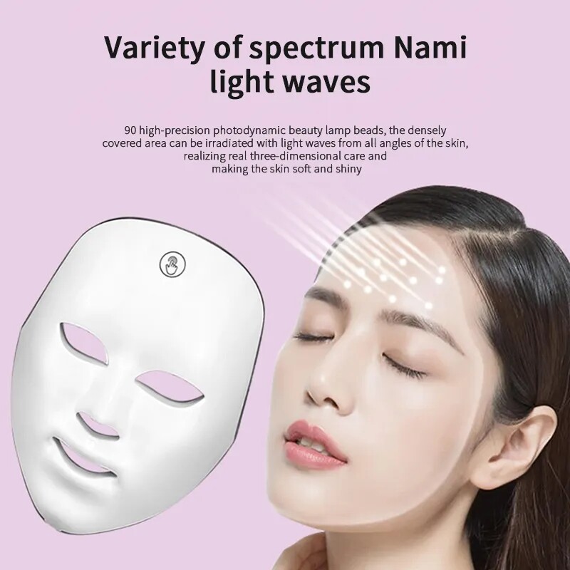 Įkraunama veido LED kaukė 7 spalvų fotonų liuminoterapijos grožio kaukė odos atjauninimui nuo spuogų namų veido pakėlimo balinimo