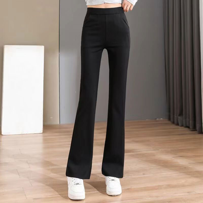 Dámske letné tenké módne jednoduché čierne elastické pásové nohavice s elastickým pásom, dámske oblečenie, trendy elegantné univerzálne ležérne nohavice