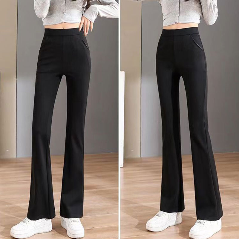 Dámske letné tenké módne jednoduché čierne elastické pásové nohavice s elastickým pásom, dámske oblečenie, trendy elegantné univerzálne ležérne nohavice