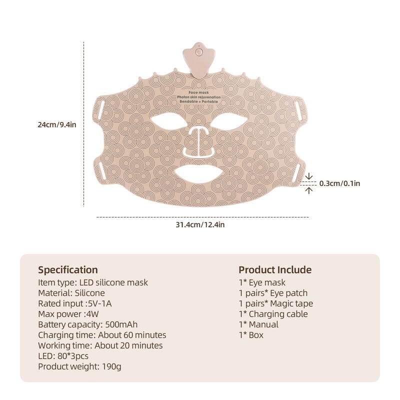7 spalvų LED veido kaukė Raudonos šviesos terapinė silikoninė anti-senėjimo pažangi fotonų kaukė, skirta odos atjauninimui nuo spuogų porų