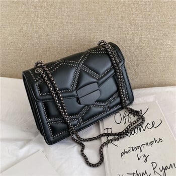 Yogodlns Vintage Rivet Chain Малки чанти за рамо за жени с капак PU кожа Модна малка квадратна чанта Crossbody Дизайнерска ръчна чанта