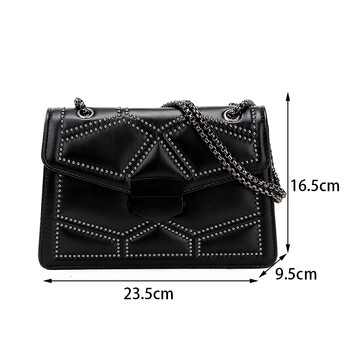 Yogodlns Vintage Rivet Chain Малки чанти за рамо за жени с капак PU кожа Модна малка квадратна чанта Crossbody Дизайнерска ръчна чанта