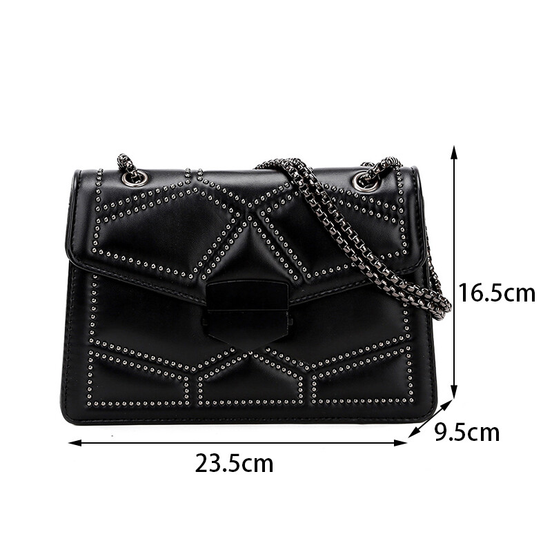 Yogodlns Vintage Rivet Chain Malé kabelky cez rameno pre ženy Klapka z umelej kože Módna malá štvorcová crossbody kabelka Dizajnérska kabelka