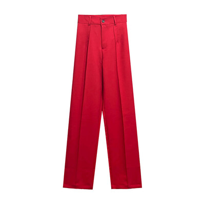 TRAF Femei Chic Fashion Office Wear Pantaloni Drepți Vintage Talie Înaltă Fermoar Fly Pantaloni Femei Mujer