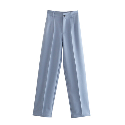 TRAF Femei Chic Fashion Office Wear Pantaloni Drepți Vintage Talie Înaltă Fermoar Fly Pantaloni Femei Mujer