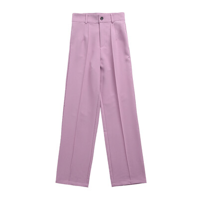 TRAF Femei Chic Fashion Office Wear Pantaloni Drepți Vintage Talie Înaltă Fermoar Fly Pantaloni Femei Mujer
