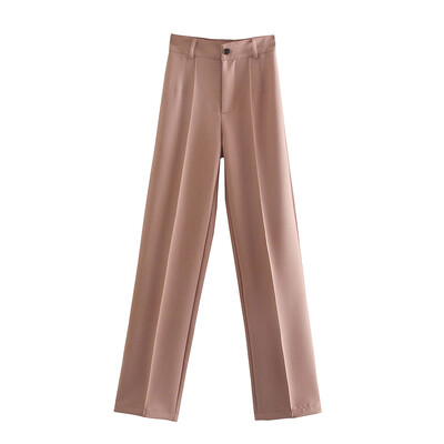 TRAF Femei Chic Fashion Office Wear Pantaloni Drepți Vintage Talie Înaltă Fermoar Fly Pantaloni Femei Mujer