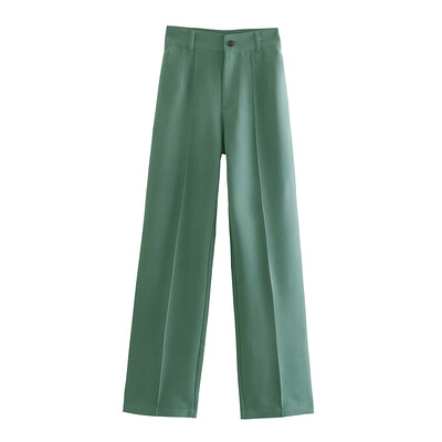 TRAF Femei Chic Fashion Office Wear Pantaloni Drepți Vintage Talie Înaltă Fermoar Fly Pantaloni Femei Mujer