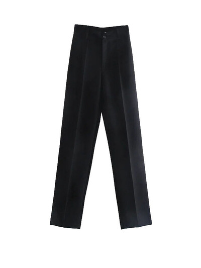 TRAF Femei Chic Fashion Office Wear Pantaloni Drepți Vintage Talie Înaltă Fermoar Fly Pantaloni Femei Mujer