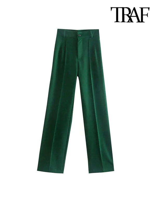 TRAF Femei Chic Fashion Office Wear Pantaloni Drepți Vintage Talie Înaltă Fermoar Fly Pantaloni Femei Mujer
