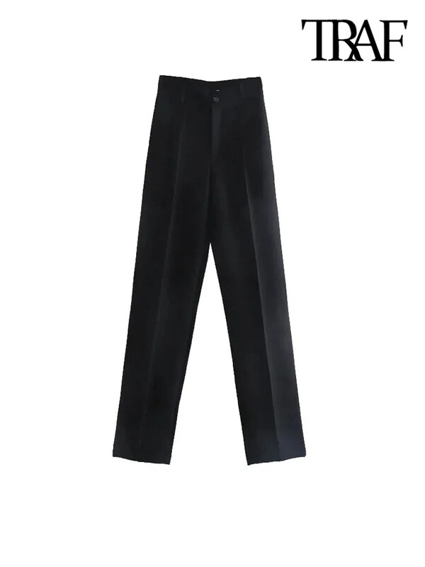 TRAF Femei Chic Fashion Office Wear Pantaloni Drepți Vintage Talie Înaltă Fermoar Fly Pantaloni Femei Mujer