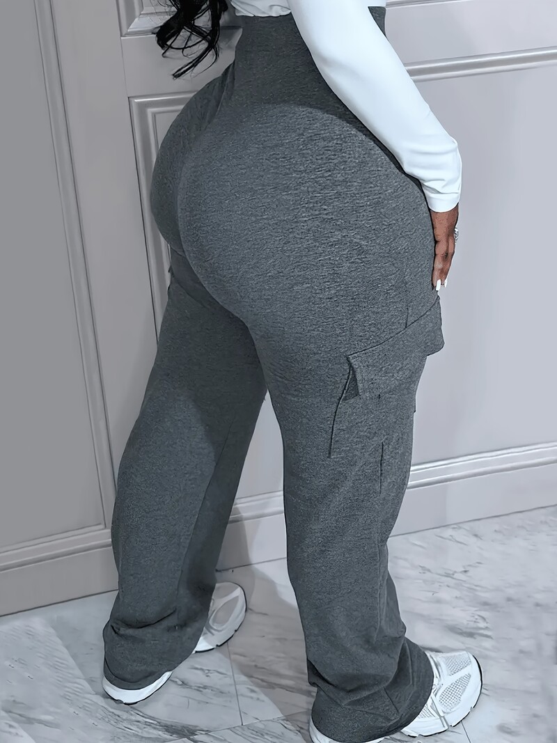 Nohavice s vreckami pre väčšie veľkosti, ležérne nohavice s vysokým pásom na jar a jeseň, oblečenie pre ženy pre väčšie veľkosti
