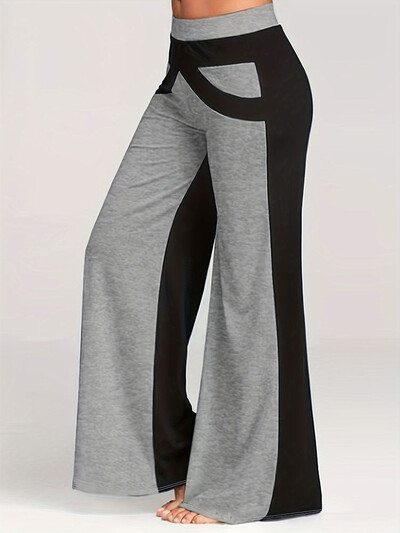 Didelio dydžio laisvalaikio kelnės, moteriškos „Plus Colorblock“ elastinės, platėjančios kelnės