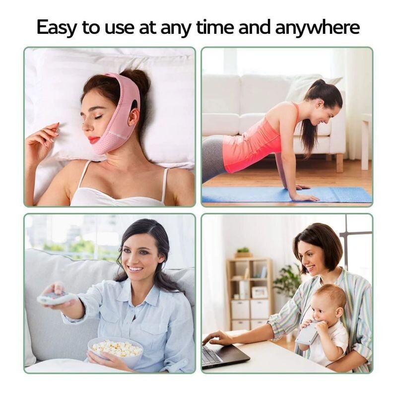 Veidą liekninantis dirželis dvigubas smakras reduktorius V formos liekninamasis, pakeliantis ir stangrinamas dvigubas smakras veido formavimo diržas rožinis 1vnt.