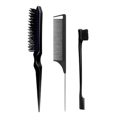 Set de 3 perii de păr Slick Back Perie de păr Perie de tachinare Pieptene pentru femei Copii Copii Păr negru