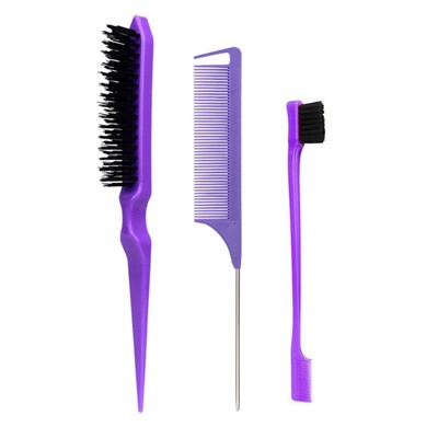 Set de 3 perii de păr Slick Back Perie de păr Perie de tachinare Pieptene pentru femei Copii Copii Păr negru