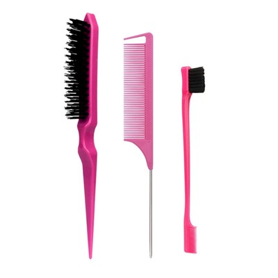 Set de 3 perii de păr Slick Back Perie de păr Perie de tachinare Pieptene pentru femei Copii Copii Păr negru