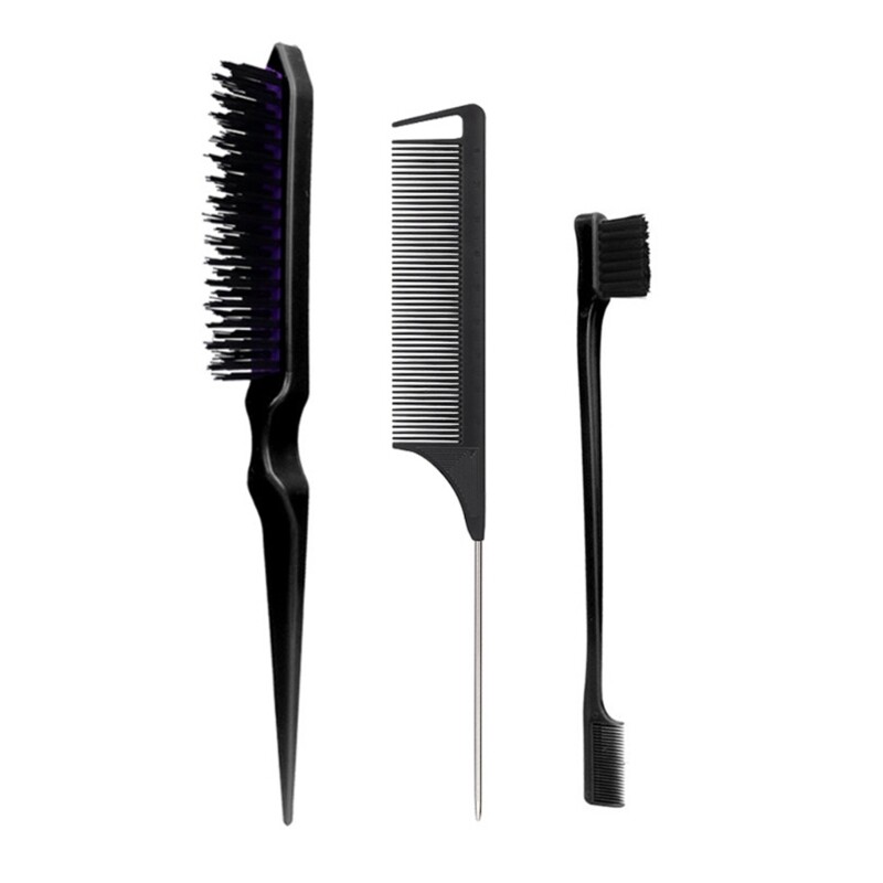 Set de 3 perii de păr Slick Back Perie de păr Perie de tachinare Pieptene pentru femei Copii Copii Păr negru