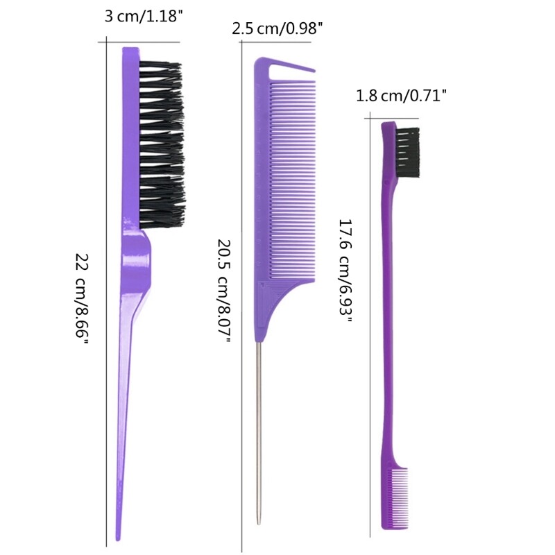 Set de 3 perii de păr Slick Back Perie de păr Perie de tachinare Pieptene pentru femei Copii Copii Păr negru