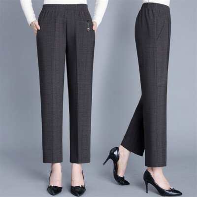 plus mărime primăvară toamnă de vârstă mijlocie femei cu talie elastică pantaloni drepți ocazional Pantaloni casual largi pentru femei 5XL îmbrăcăminte