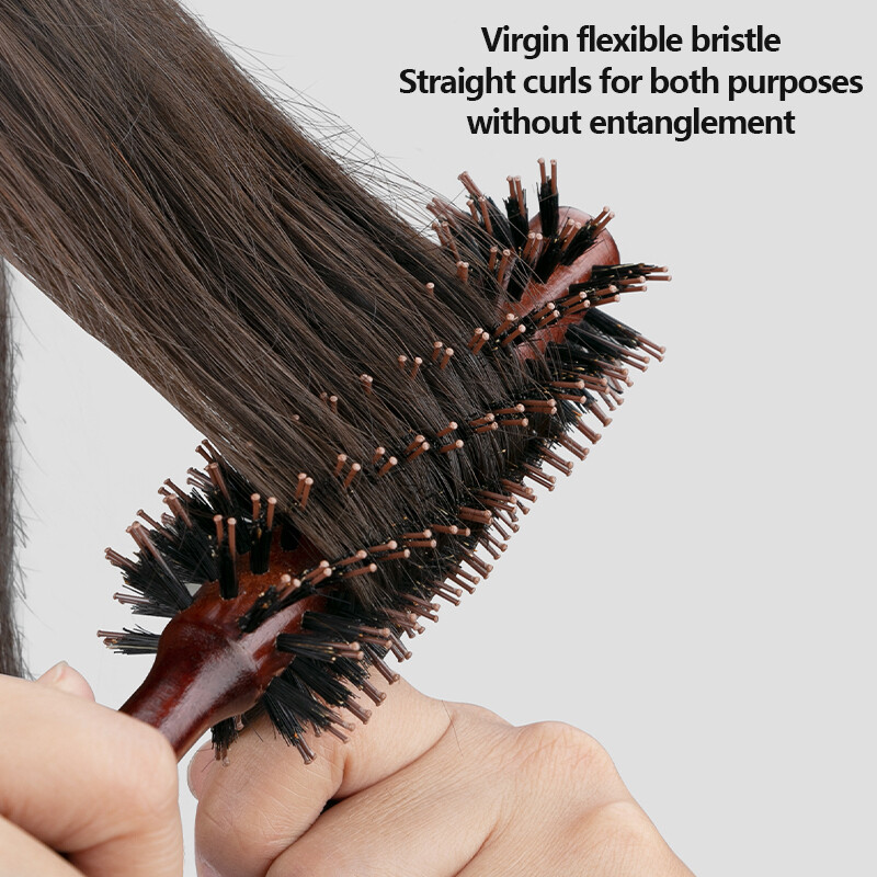 Χτένισμα με σγουρά μαλλιά από μασίφ ξύλο από μασίφ ξύλο χοίρου Τετράγωνη λαβή Χτένισμα κυλίνδρου για στυλ μαλλιών Επίπεδη κύλιση Βούρτσα μαλλιών με χνουδωτές ρίζες
