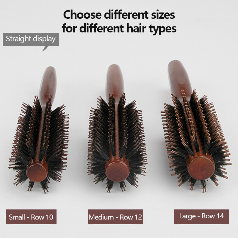Χτένισμα με σγουρά μαλλιά από μασίφ ξύλο από μασίφ ξύλο χοίρου Τετράγωνη λαβή Χτένισμα κυλίνδρου για στυλ μαλλιών Επίπεδη κύλιση Βούρτσα μαλλιών με χνουδωτές ρίζες