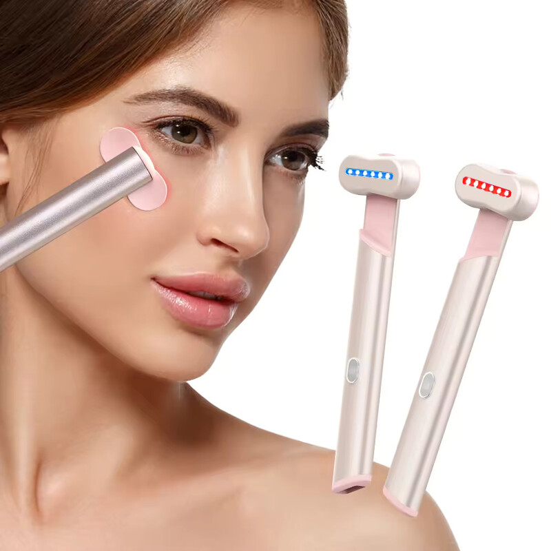 Raudonos mėlynos šviesos veido masažuoklis, akustinis vibracinis grožio prietaisas, rankinis veido akių masažuoklis