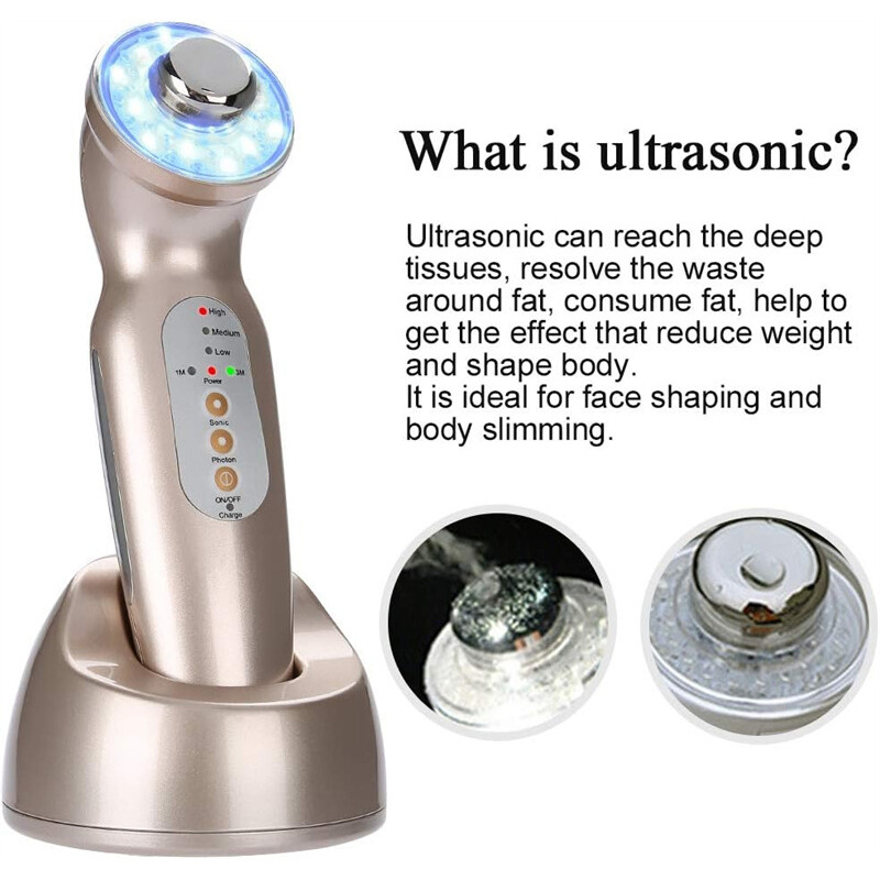 Namų naudojimui įkraunamas fotonų ultragarsinis odos priežiūros grožio prietaisas LED šviesos terapijos veido grožio aparatas, skirtas odai atjauninti