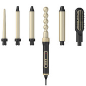 LISAPRO lokšķēres, 6 vienā keramisko mucu komplekts ar matu taisnotāja suku, tūlītēja uzsilšana, LCD temperatūras kontrole