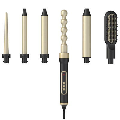 LISAPRO lokšķēres, 6 vienā keramisko mucu komplekts ar matu taisnotāja suku, tūlītēja uzsilšana, LCD temperatūras kontrole