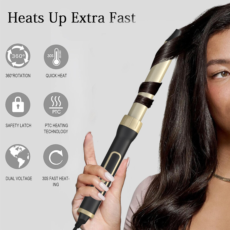 LISAPRO lokšķēres, 6 vienā keramisko mucu komplekts ar matu taisnotāja suku, tūlītēja uzsilšana, LCD temperatūras kontrole