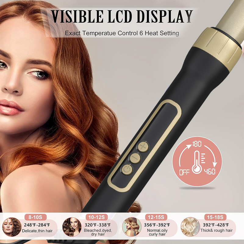 LISAPRO lokšķēres, 6 vienā keramisko mucu komplekts ar matu taisnotāja suku, tūlītēja uzsilšana, LCD temperatūras kontrole