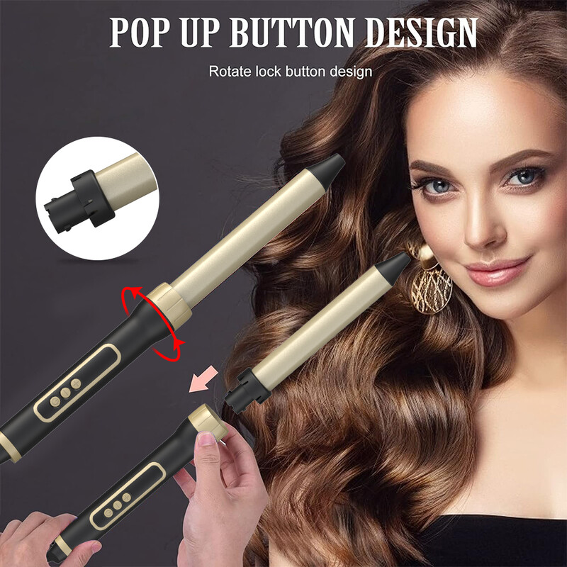 LISAPRO lokšķēres, 6 vienā keramisko mucu komplekts ar matu taisnotāja suku, tūlītēja uzsilšana, LCD temperatūras kontrole