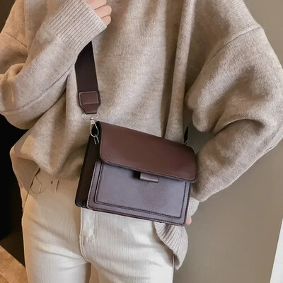Dámska kabelka cez rameno 2024 Nová trendy široký ramenný popruh/retiazka malá štvorcová kabelka retro ležérna jednoduchá chlopňová crossbody kabelka pre ženy