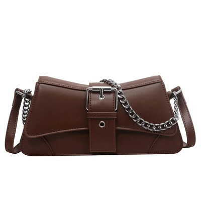 Dámska jednofarebná retiazková kabelka cez rameno, malá PU kožená kabelka a peňaženka, vintage luxusná značka, dámska klopa, crossbody kabelka