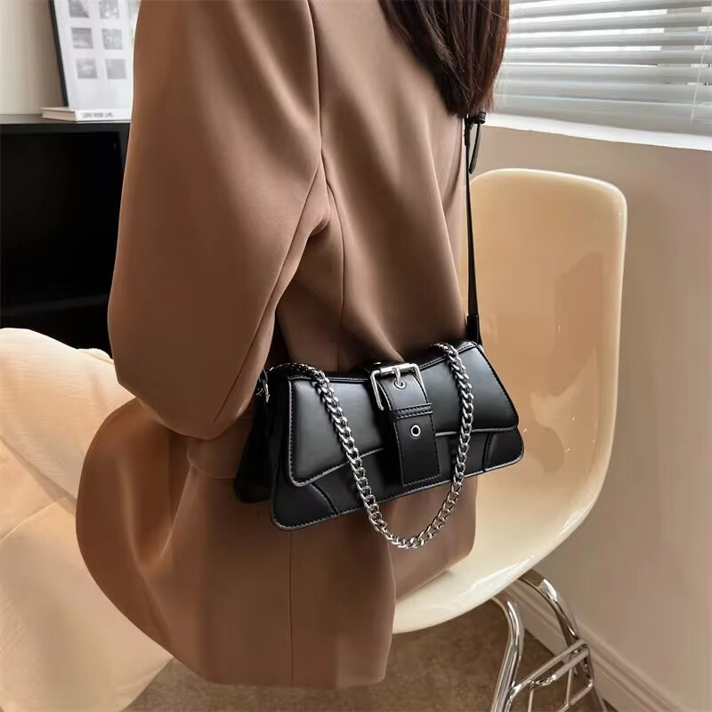 Dámska jednofarebná retiazková kabelka cez rameno, malá PU kožená kabelka a peňaženka, vintage luxusná značka, dámska klopa, crossbody kabelka