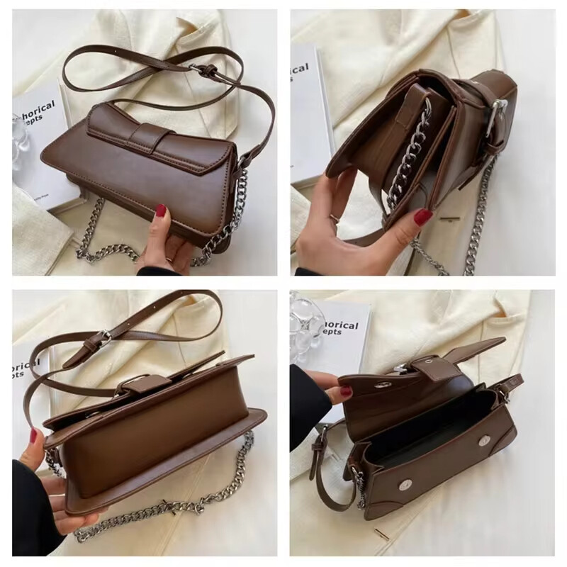 Dámska jednofarebná retiazková kabelka cez rameno, malá PU kožená kabelka a peňaženka, vintage luxusná značka, dámska klopa, crossbody kabelka