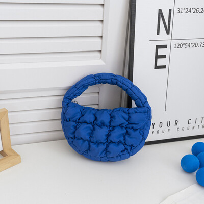 Módna mini prešívaná taška Puffer Tote, prešívaná kruhová kabelka na telefón, elegantná fialová mäkká nylonová polstrovaná kľúčenka, jednoduchá trendy kabelka
