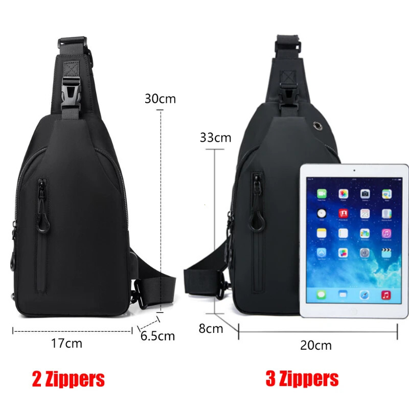 Geantă pentru bărbați, de modă, de culoare solidă, pentru piept pentru bărbați, în aer liber, ocazional, geantă de umăr cu un singur umăr, genți de umăr cu încărcare USB din nailon