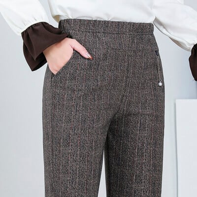 8XL Dámske nohavice stredného veku s elastickým pásom, ležérne rovné nohavice, jar, jeseň, plus veľkosť, nové dámske voľné ležérne nohavice