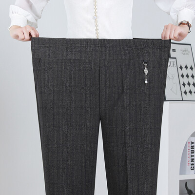 8XL Dámske nohavice stredného veku s elastickým pásom, ležérne rovné nohavice, jar, jeseň, plus veľkosť, nové dámske voľné ležérne nohavice