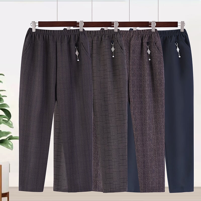 8XL Dámske nohavice stredného veku s elastickým pásom, ležérne rovné nohavice, jar, jeseň, plus veľkosť, nové dámske voľné ležérne nohavice